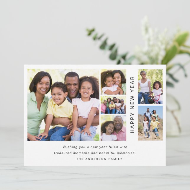Foto Collage Happy New Year Feiertagskarte (Stehend Vorderseite)