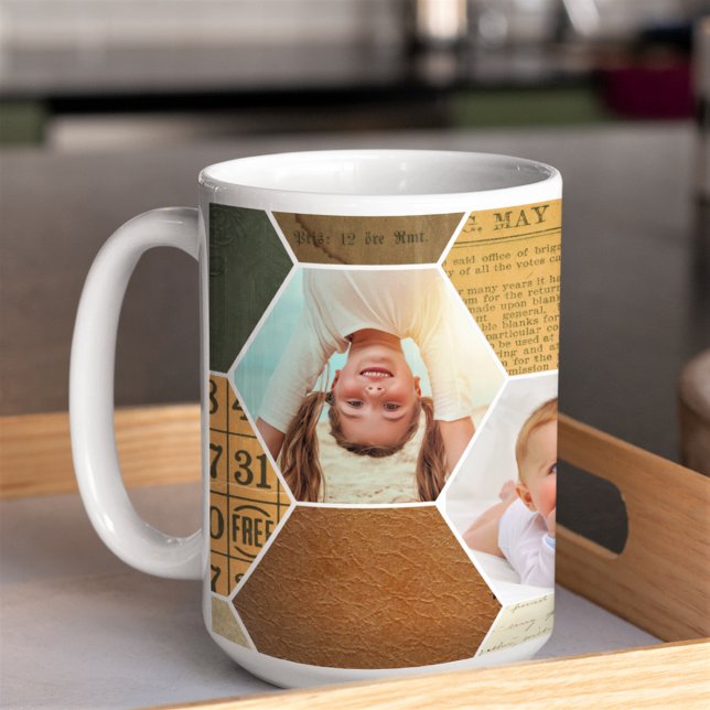 Foto Collage Hexagon | Vintages Muster Vier Bild Kaffeetasse (Von Creator hochgeladen)