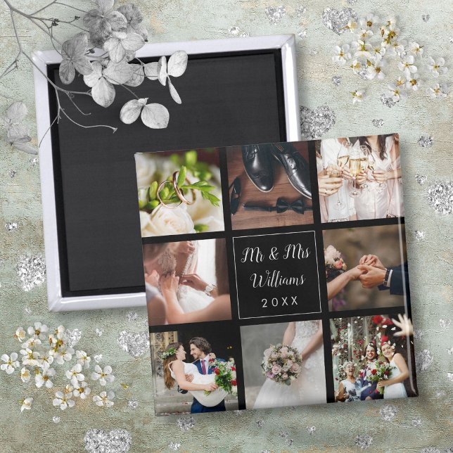 Foto Collage Hochzeit Vielen Dank Personalisiert Magnet (Wedding Photo Collage Thank You Personalized Magnet)
