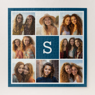 Foto-Collage Individuelles Monogramm Marineblau Puzzle