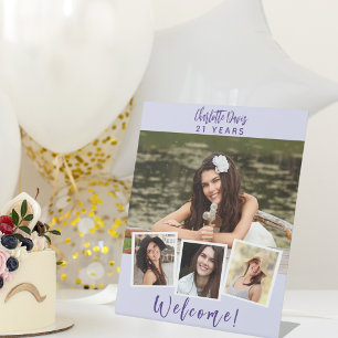 Foto Collage Lavendel Geburtstagsparty Begrüßung Sockelschild