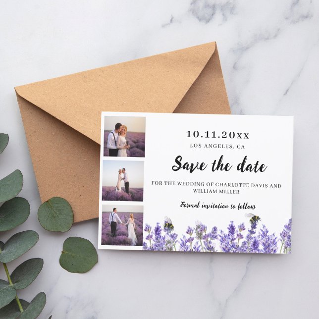 Foto Collage Lavendel lila Hochzeit Save The Date (Von Creator hochgeladen)