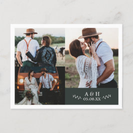 Foto Collage Leaf Monogram Wedding Dankeschön Kart Ankündigungspostkarte