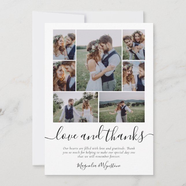 Foto Collage Liebe und vielen Dank für Ihre Hochze Dankeskarte (Vorderseite)