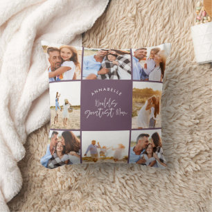 Foto Collage lila mädchenhafte Mütter Tag Kissen