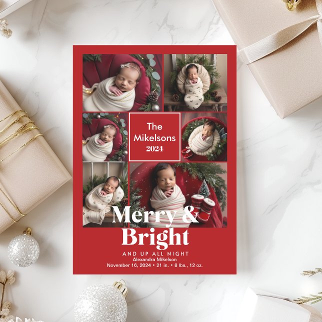 Foto Collage Merry und Bright Birth Ankündigung (Von Creator hochgeladen)