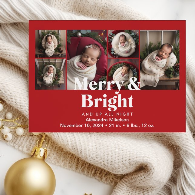 Foto Collage Merry und Bright Birth Ankündigung (Von Creator hochgeladen)