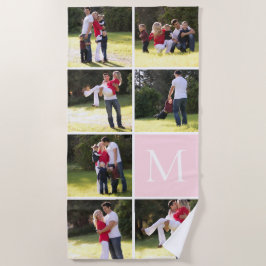 Foto-Collage mit 7 Fotos, Monogramm Rosa Strandtuch