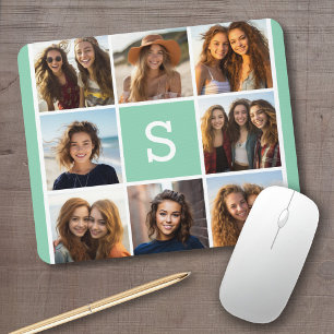 Foto-Collage mit individuellem Monogramm Mintgrün Mousepad