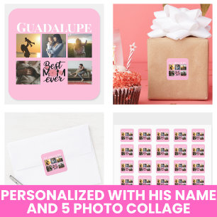 Foto-Collage mit monogrammierter Schrift Quadratischer Aufkleber