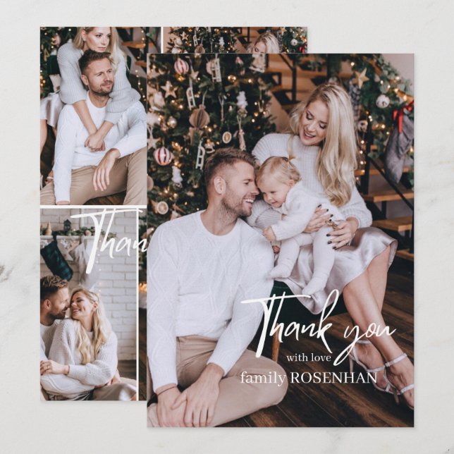 Foto Collage Moderne Elegante 5 Foto Vielen Dank Dankeskarte (Vorne/Hinten)