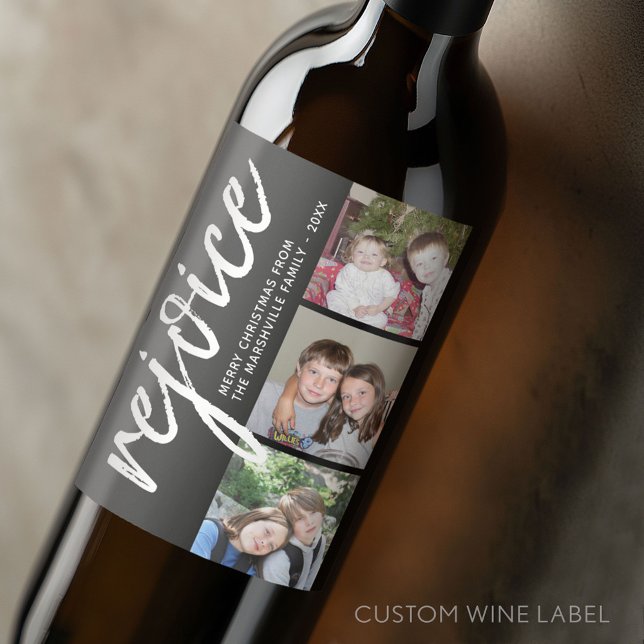 Foto Collage - Moderne Feiertage Freude - Weinetikett (Custom Wine Bottle Label - Personalize a Sticker for a fun gift or memento)