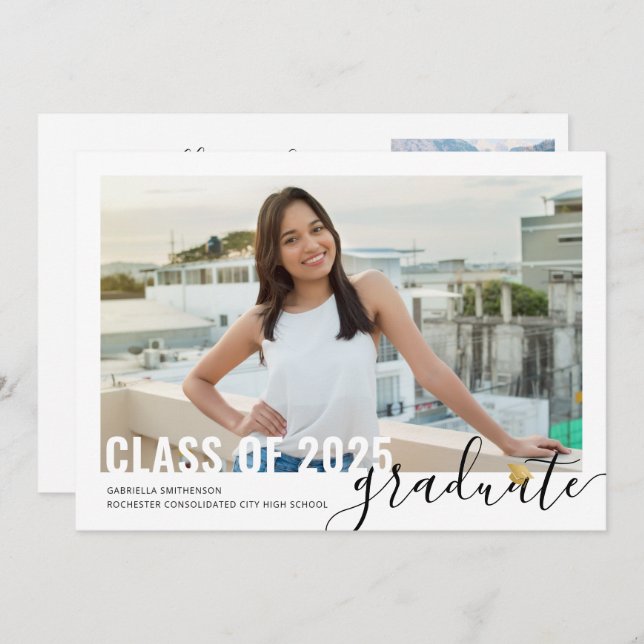 Foto Collage Modernes Script Abschluss Open House Ankündigung (Vorne/Hinten)