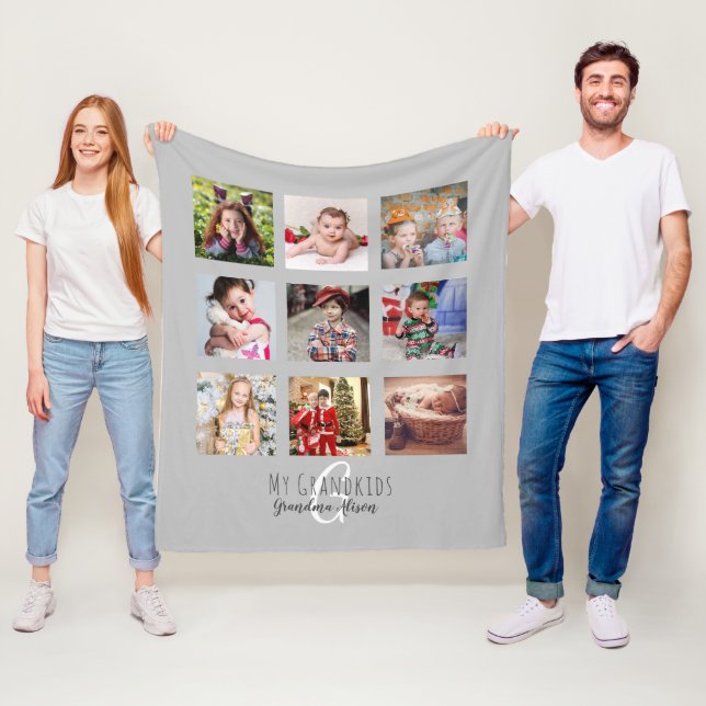 Foto Collage Monogram Großeltern Grandkids Grau Fleecedecke (Beispiel)