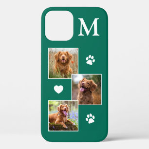 Foto Collage Monogram, Initial Green Cat Dog Case-Mate iPhone Hülle