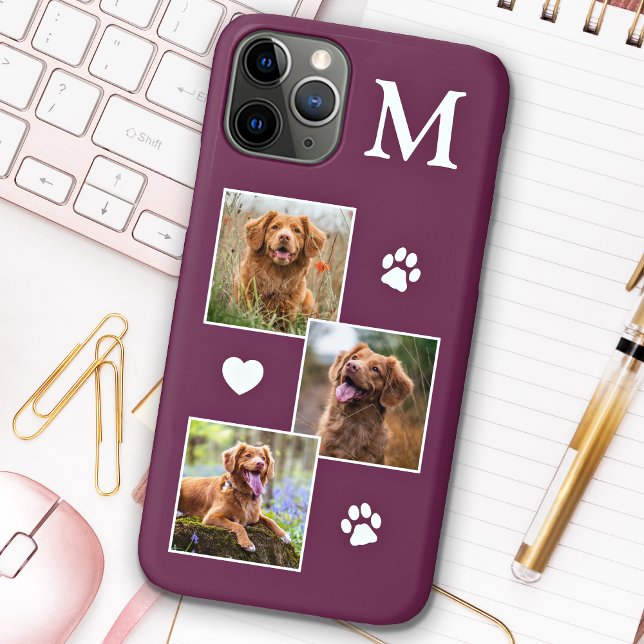 Foto Collage Monogram Initial Magenta Cat Dog Case-Mate iPhone Hülle (Von Creator hochgeladen)