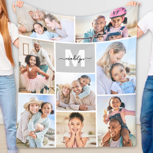Foto-Collage-Monogramm Fleecedecke (Photo Collage Simple Monogram Picture Fleece Blanket)