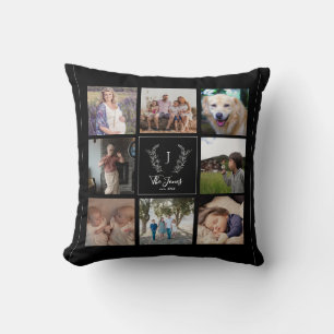 Foto-Collage-Monogramm-Name der Familie 8 elegant  Kissen