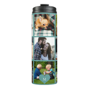 Foto Collage Monogramm personalisiert modern grün Thermosbecher