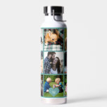 Foto Collage Monogramm personalisiert modern grün Trinkflasche<br><div class="desc">Fügen Sie 9 Familienmitglieder, Kinder, Haustiere oder Fotos der besten Freunde hinzu und kreieren Sie Ihre eigene Wasserflasche aus dem Collage Raster mit Ihrem Monogramm-Namen in einem grünen Herzen. Einfach mit Ihren benutzerdefinierten quadratischen Bildern und Buchstaben personalisieren. Es kann ein nettes, nachdenkliches Geschenk für ein Familienmitglied, einen Freund oder Kollegen...</div>