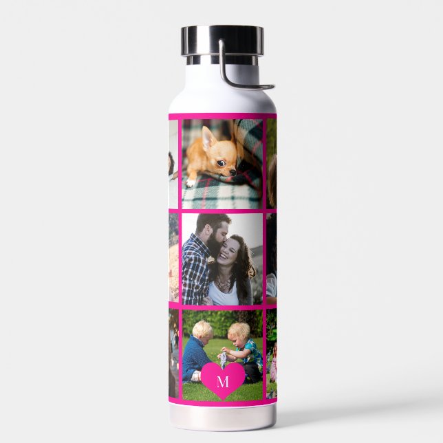 Foto Collage Monogramm personalisiert modern rosa Trinkflasche (Links)