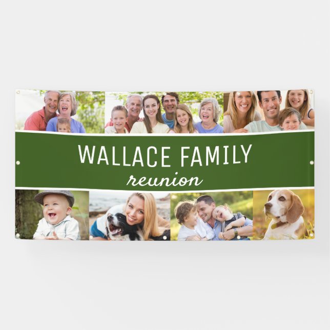 Foto-Collage Name Family Wiedersehen Green Custom Banner (Horizontal)