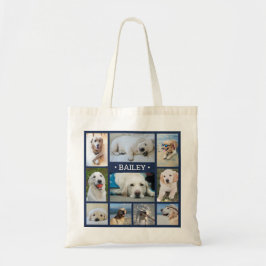 Foto-Collage Navy Blue Modern Dog Cat Name Tragetasche