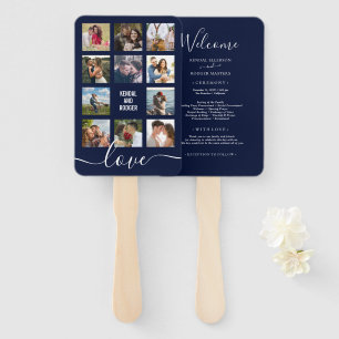 Foto Collage Navy Blue Wedding Programm Fächer