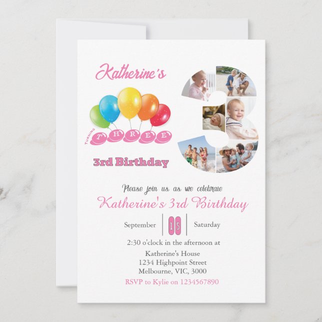 Foto-Collage Nr. 3 Mädchen Einladung (Vorderseite)