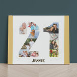 Foto Collage Number 21 Neutral 21. Geburtstag Künstlicher Leinwanddruck<br><div class="desc">Erstellen Sie Ihr eigenes personalisiertes Foto für einen 21. Geburtstag. Diese ordentliche Collage aus Foto ist in Form der Zahl 21 auf weißem Hintergrund mit beigefarbenem, neutralem Sand / gelblich gefallenen Rändern. Die Collage kann 10 Fotos enthalten, und die Vorlage ist für Sie bereit, um Ihre Lieblings-Fotos, die von oben...</div>