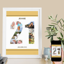 Foto Collage Number 21 Neutral 21. Geburtstag