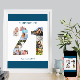 Foto Collage Number 21 Personalisiert 21. Geburtst Poster
