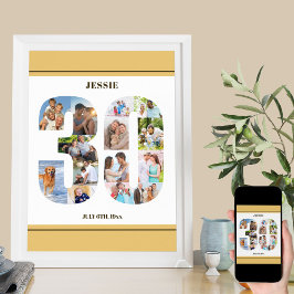 Foto Collage Number 30 Neutral 30. Geburtstag Poster