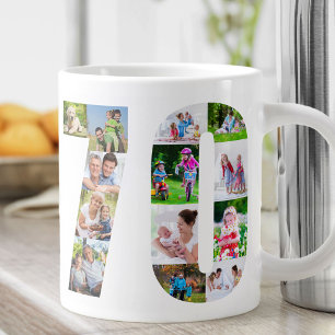 Foto Collage Number 70 - 70. Geburtstag Jumbo-Tasse