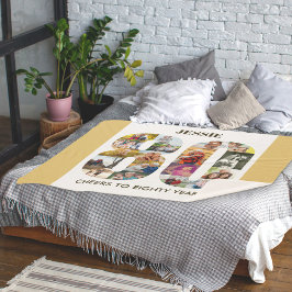 Foto Collage Number 80 Beige 80. Geburtstag Sherpadecke