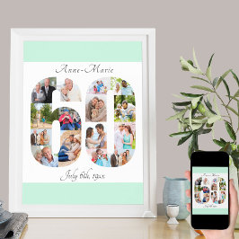 Foto Collage Nummer 60 Mint White 60. Geburtstag Poster