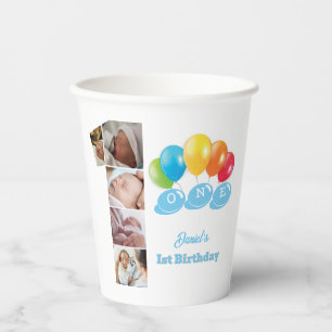 Foto Collage Nummer Eins Boy's Name 1. Geburtstag Pappbecher