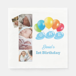 Foto Collage Nummer Eins Boy's Name 1. Geburtstag Serviette