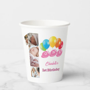 Foto Collage Nummer Eins Mädchenname 1. Geburtstag Pappbecher