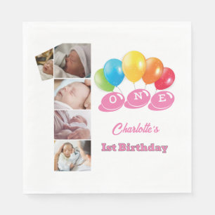 Foto Collage Nummer Eins Mädchenname 1. Geburtstag Serviette