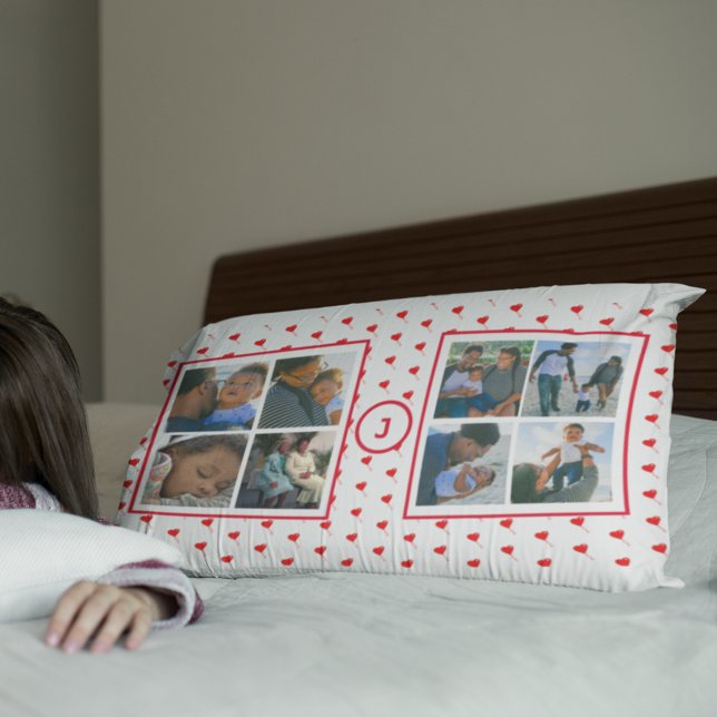 Foto Collage Personalisiert Family Red Hearts King Kissenbezug (Photo Collage Personalized Family Red Hearts King Pillow Case)