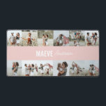 Foto Collage personalisiert modern minimalistisch Schreibtischunterlage<br><div class="desc">Moderne minimale Typografie mädchenhaft rosa und weiße Streifen elegante Multi-Foto Collage einzigartig personalisiert Geschenktafel Design.</div>