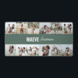 Foto-Collage personalisierter moderner Salbei-Grün Schreibtischunterlage<br><div class="desc">Moderne minimale Typografie mädchenhaft grün und weiß Streifen elegante Multi-Foto Collage einzigartig personalisiert Geschenktafel Design.</div>