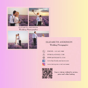Foto Collage Pink QR Code Social Media Quadratische Visitenkarte