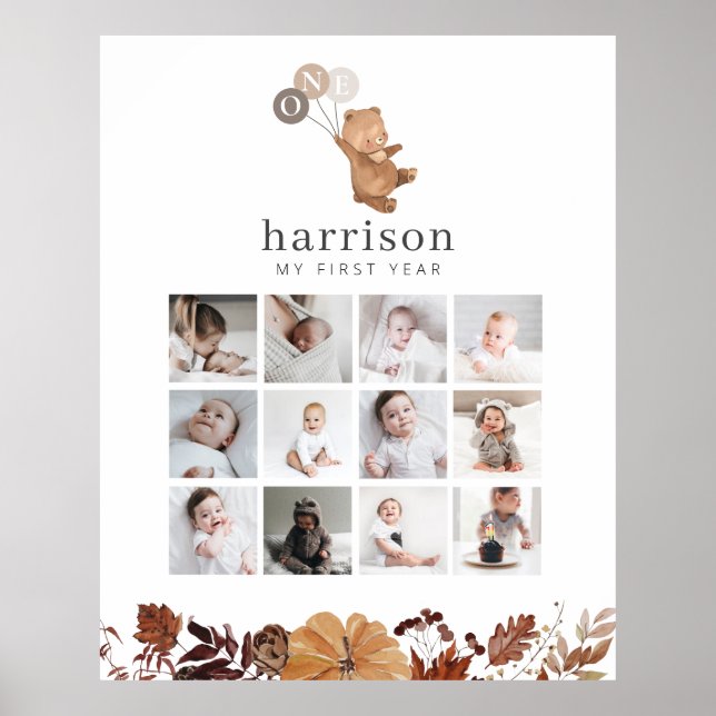 Foto Collage Poster - Bärenbraun 3 Balloons (Vorne)