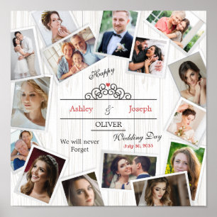 Foto Collage Poster Hochzeit - Holztextur