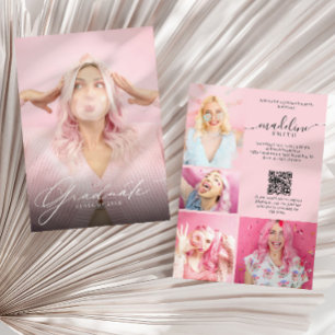 Foto-Collage QR-Code Blush-Pink Abschlussfeier Einladung