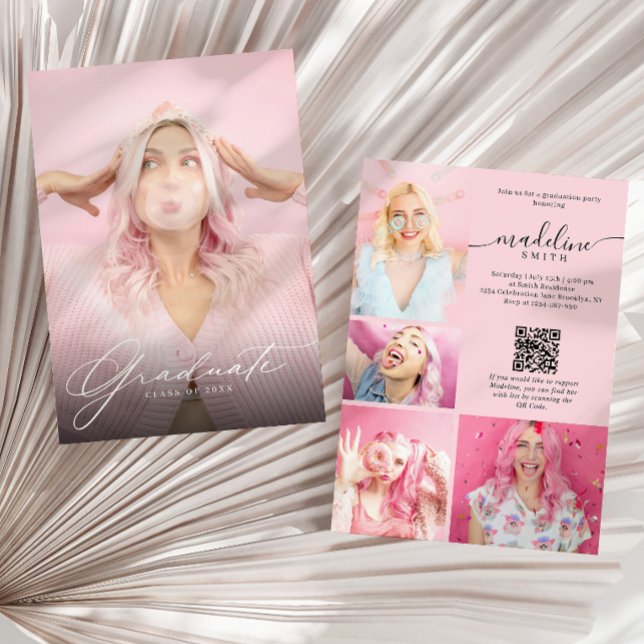 Foto-Collage QR-Code Blush-Pink Abschlussfeier Einladung (Von Creator hochgeladen)