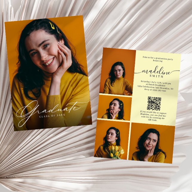Foto-Collage QR-Code Gelbe Abschlussfeier Einladung (Von Creator hochgeladen)