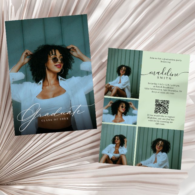 Foto-Collage QR-Code Grüne Abschlussfeier Einladung (Von Creator hochgeladen)